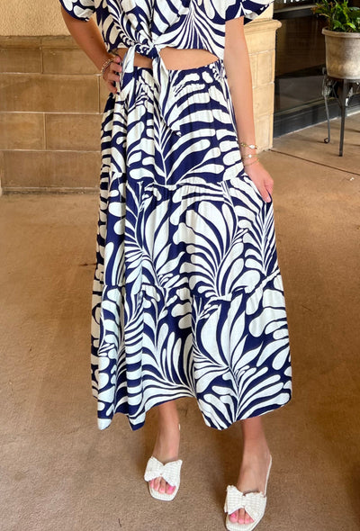 Bloom Midi Skirt - Navy/White