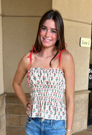 Printed Top W/Ties - Eggshell