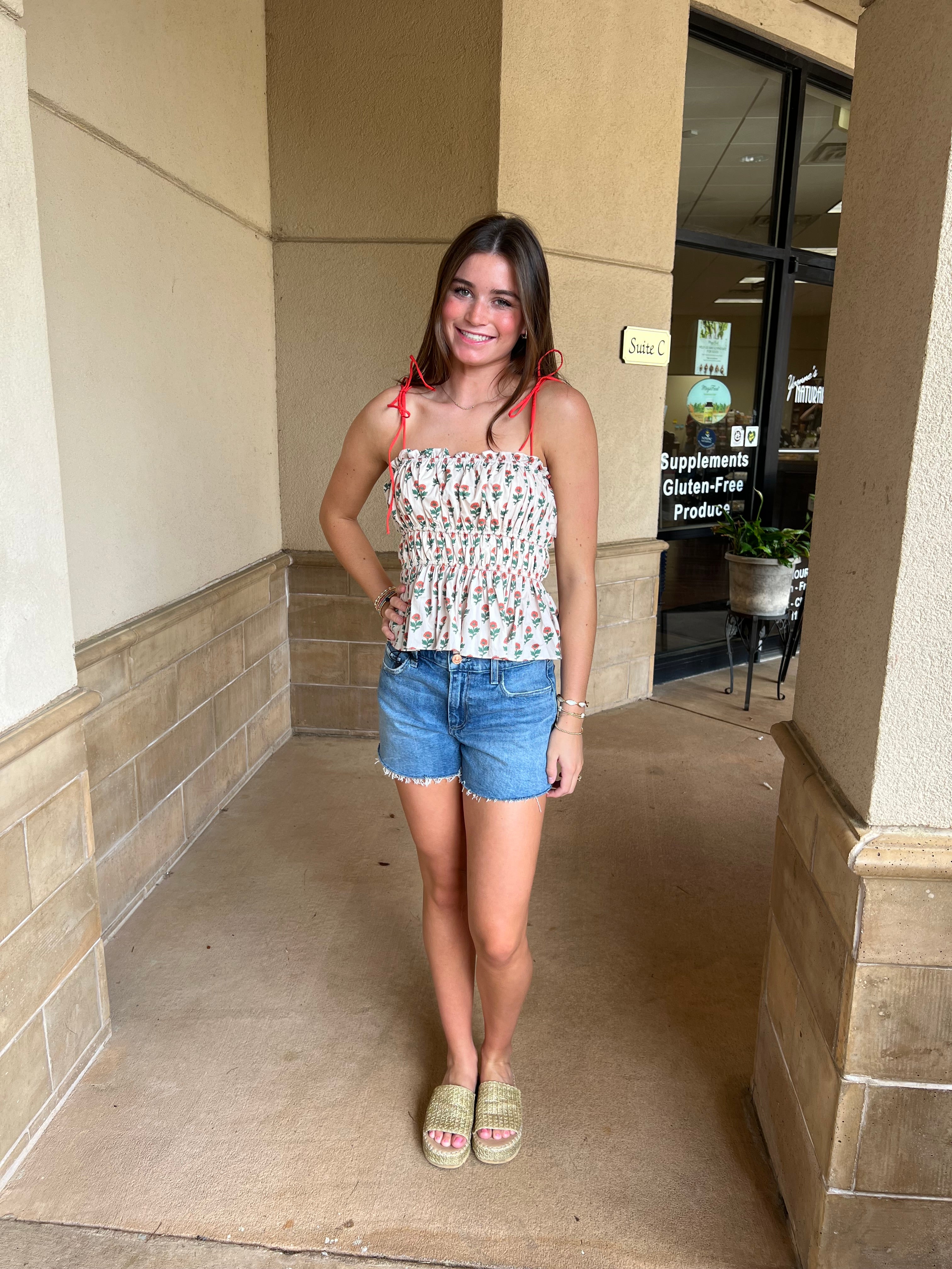 Printed Top W/Ties - Eggshell