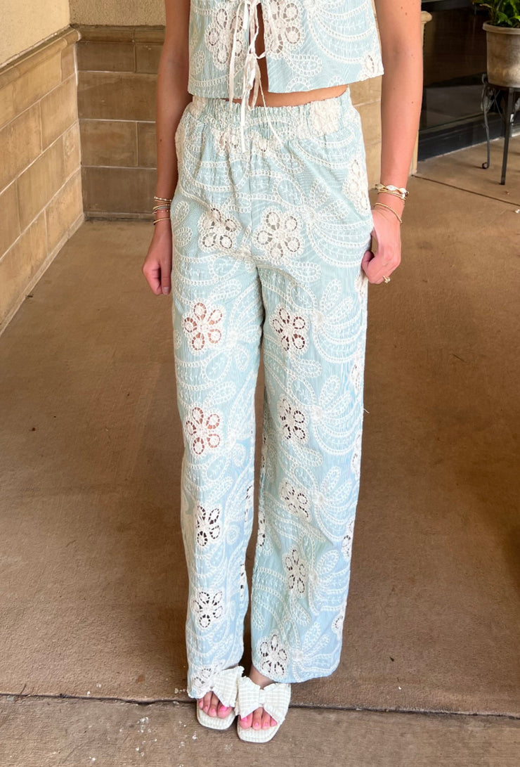 Eyelet Embroidered Pant - Green
