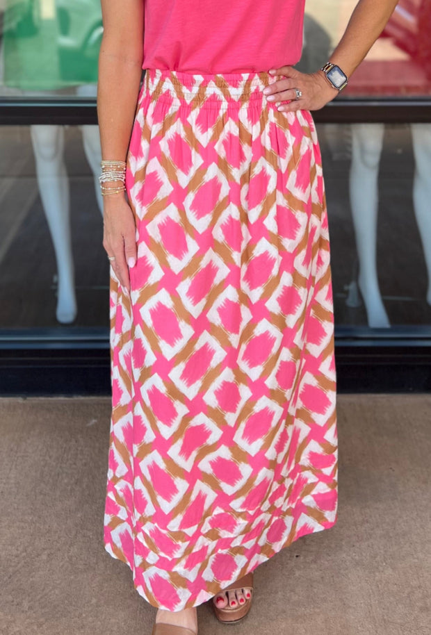 Shirred Elastic Waist Skirt - Punch Print