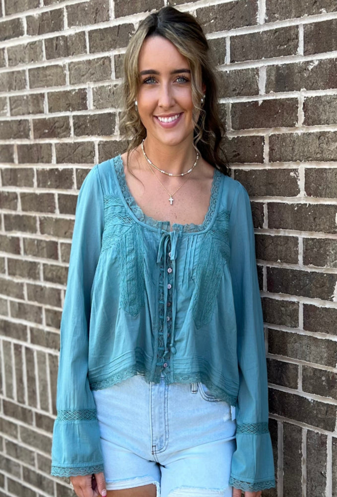 Long Sleeve Evermore Top - Mineral Blue