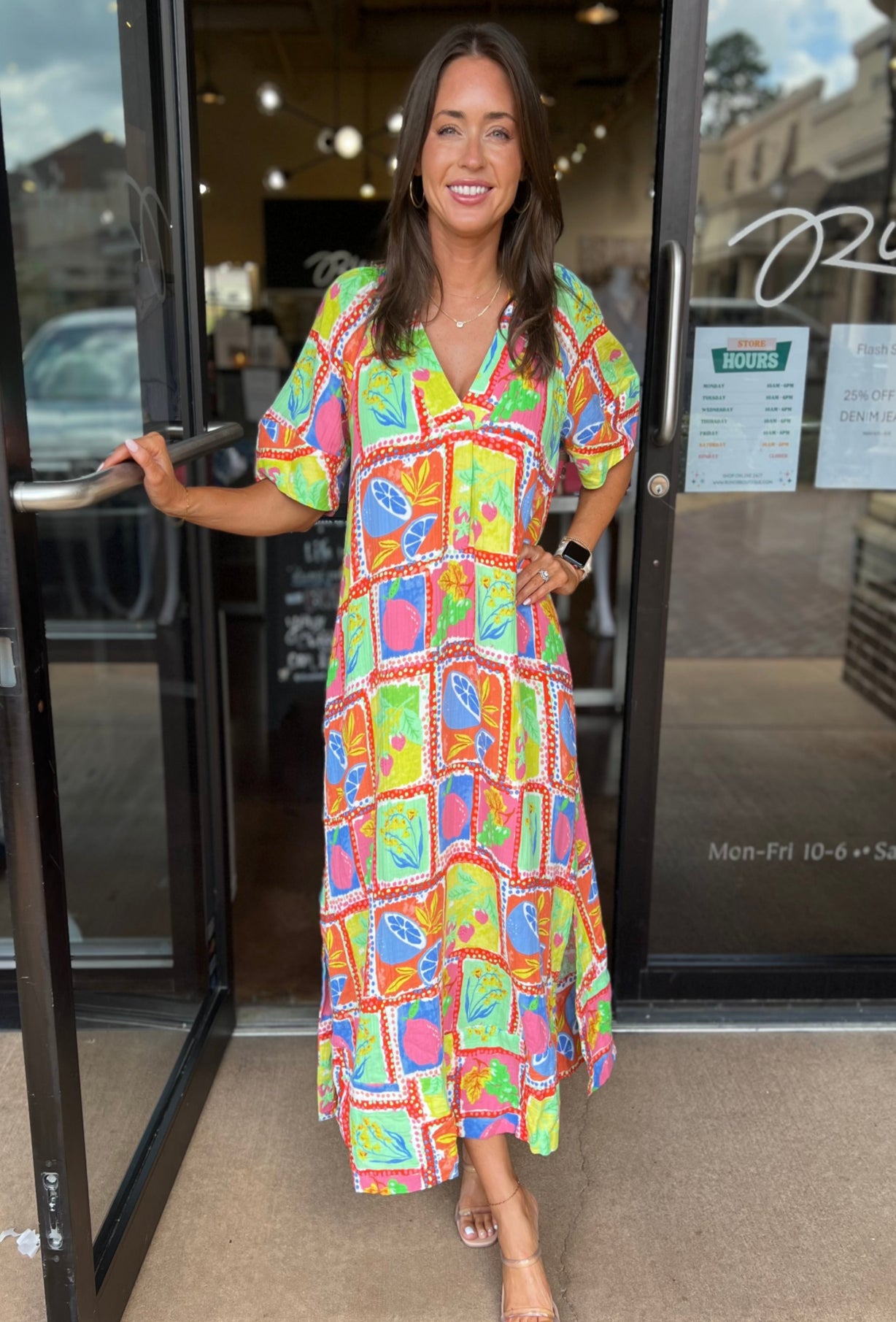 Fruit Gauze V-Neck Maxi Dress - Lime