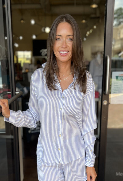 Oversized Split Button Down - Stripes