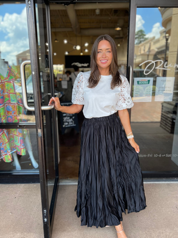 Crinkle Midi Skirt - Black