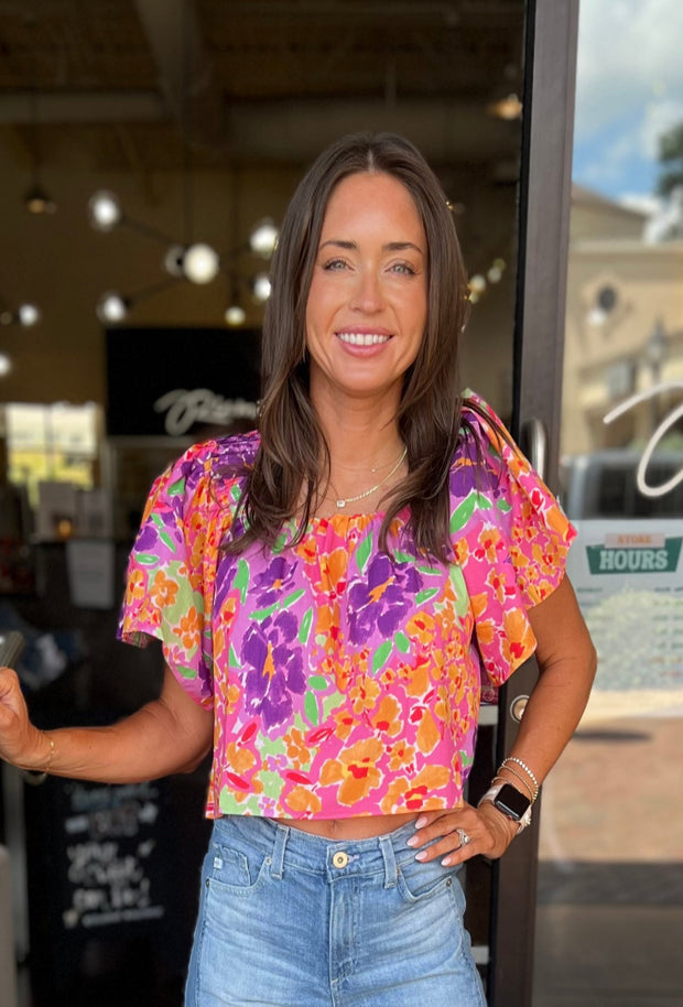 Floral Garden Square Neck Top - Purple