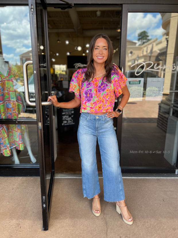 Floral Garden Square Neck Top - Purple