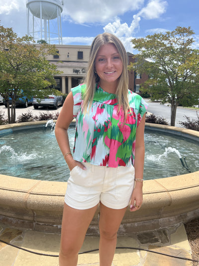 Paige Shirred Short Sleeve Top - Watermelon Crush