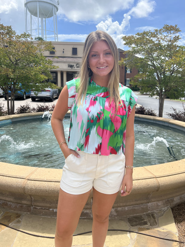 Paige Shirred Short Sleeve Top - Watermelon Crush