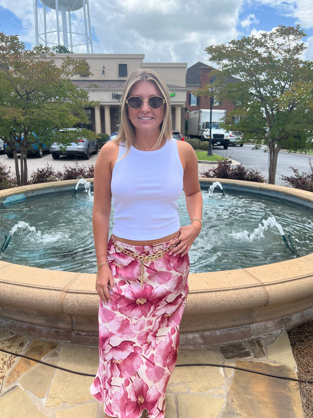 Cherry Blossom Print Skirt - Blush