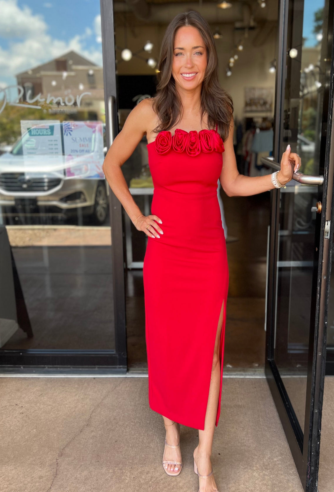 Solana Stretch Straps Midi Dress - Red