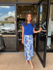 Cherry Blossom Print Skirt - Blue