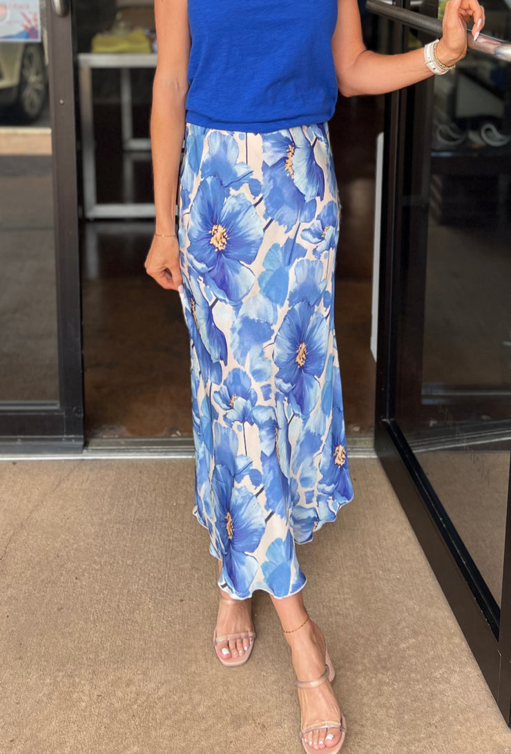 Cherry Blossom Print Skirt - Blue