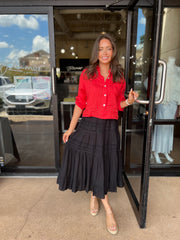 Linen Button Up Top - Red Flame