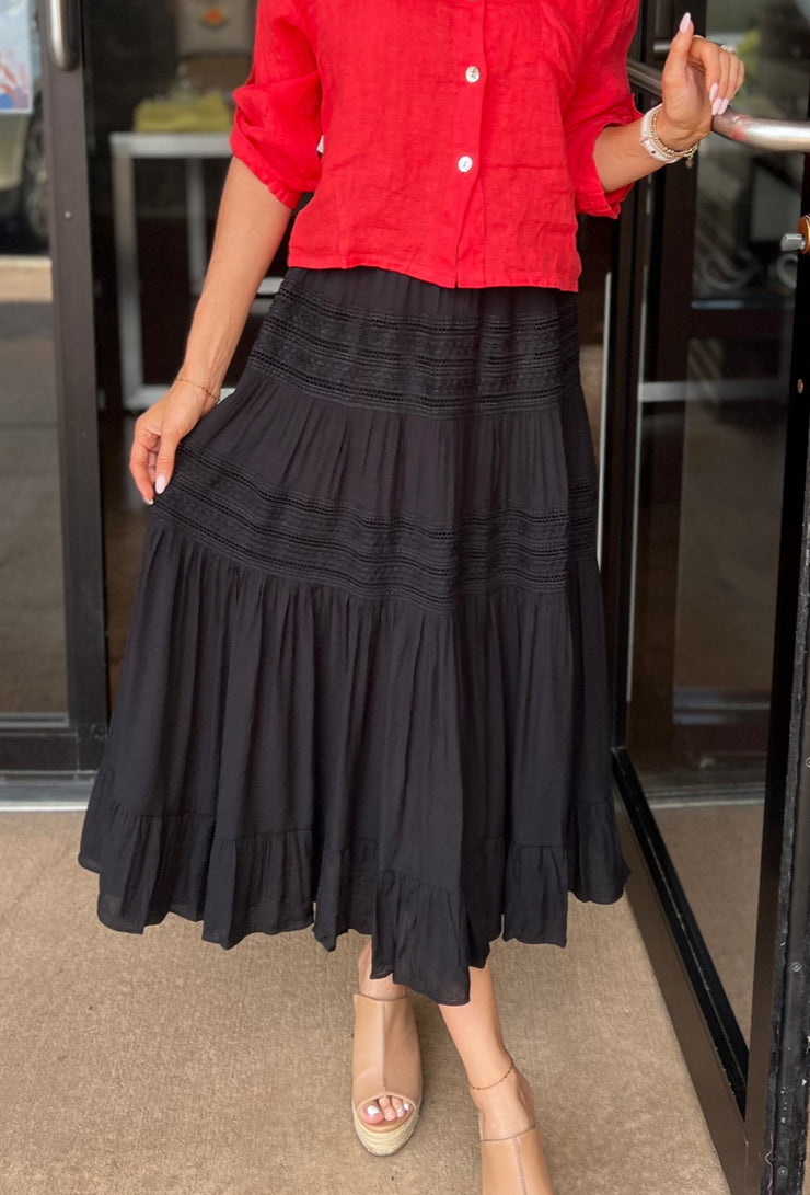 Crochet Contrast Midi Skirt - Black