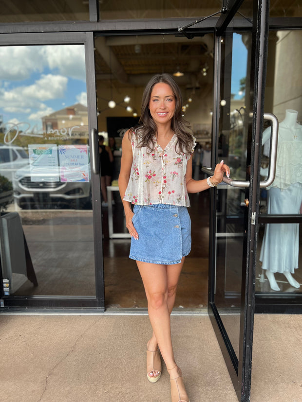 Olina Prairie Top - Ivory Floral