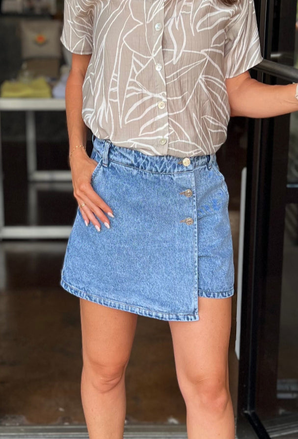Denim Wrap Skort - Blue