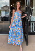 Santorini Scoop Neck Tier Maxi Dress - Blue