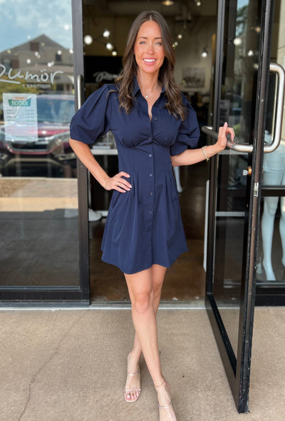 Jacquelin Bubble Sleeve Dress - Navy
