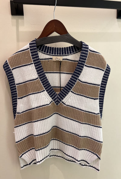 Colorblock Sleeveless Sweater - Camel Stripe