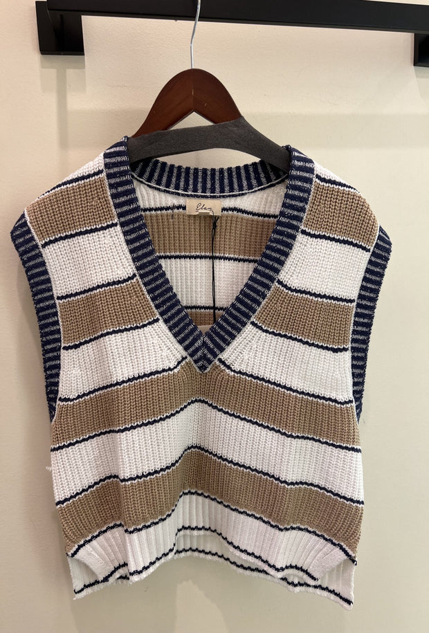 Colorblock Sleeveless Sweater - Camel Stripe