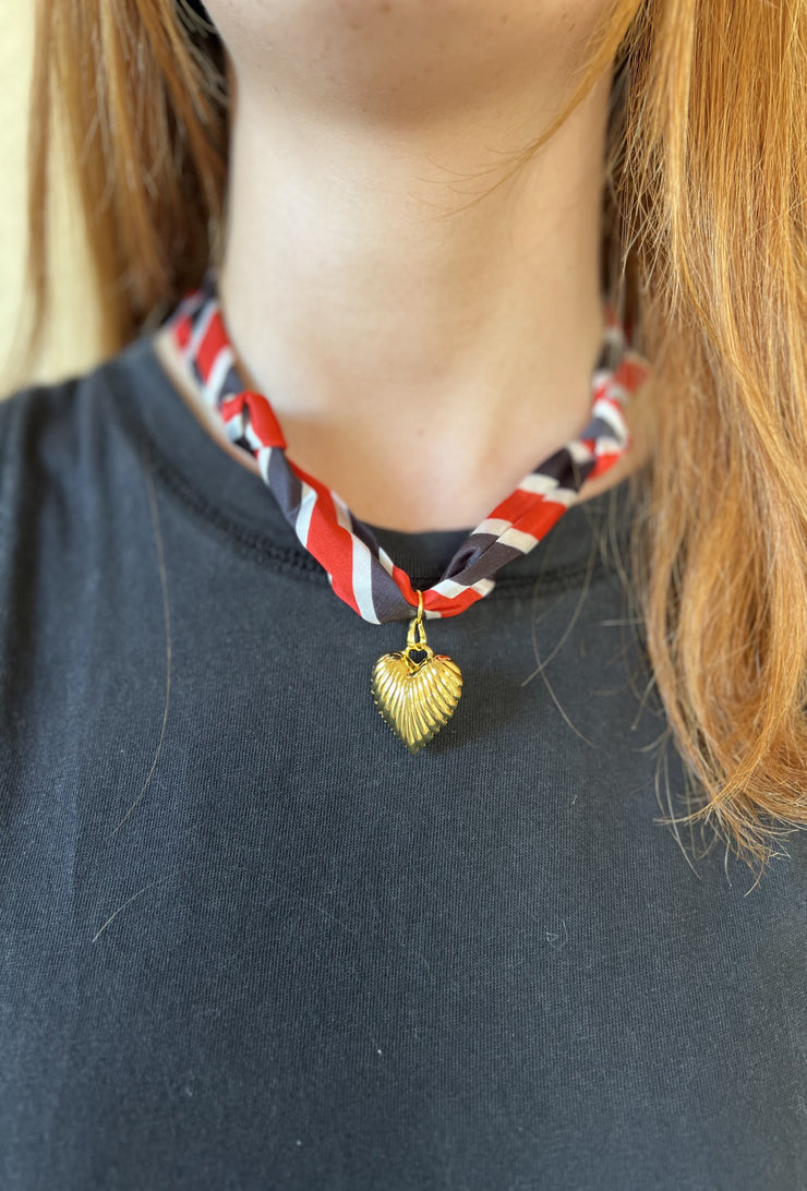 Serafina Scarf Charm Necklace - Black/Red Stripe