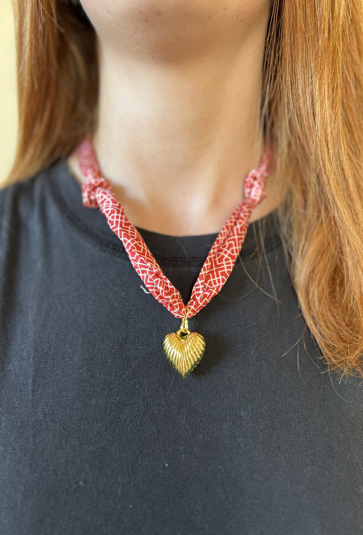 Serafina Scarf Charm Necklace - Red/White