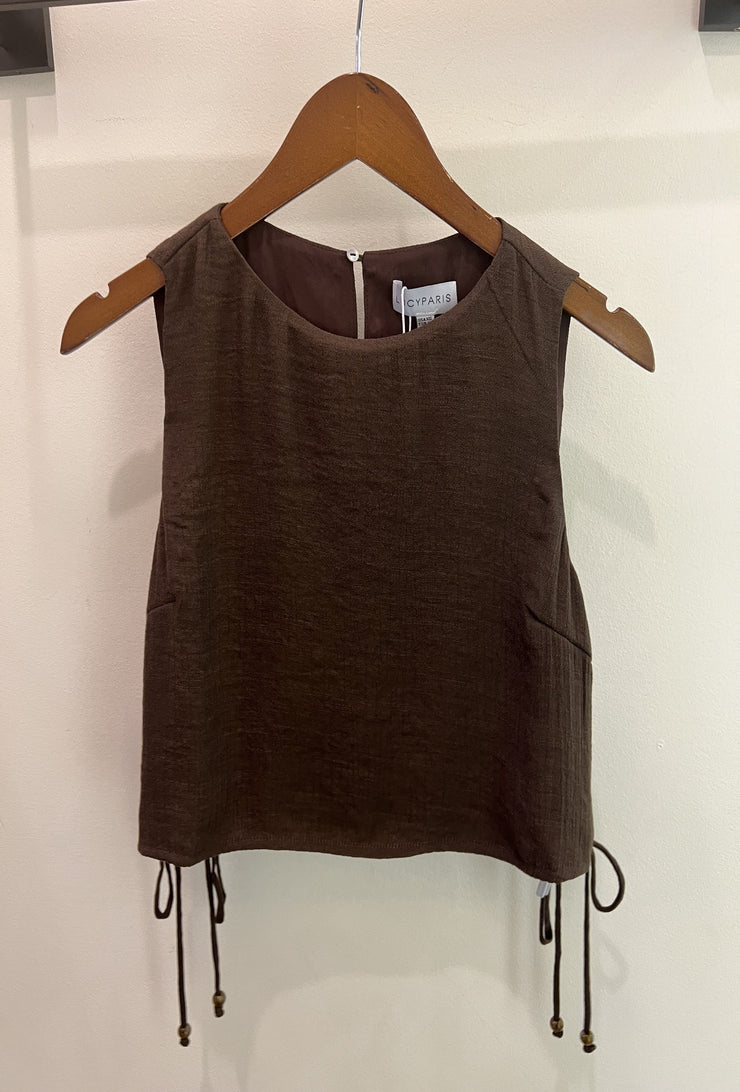 Marie Side Tie Top - Brown