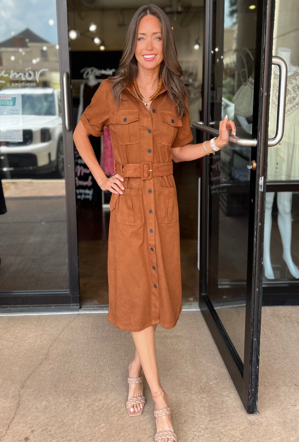 Suede Midi Button Down Dress - Chocolate