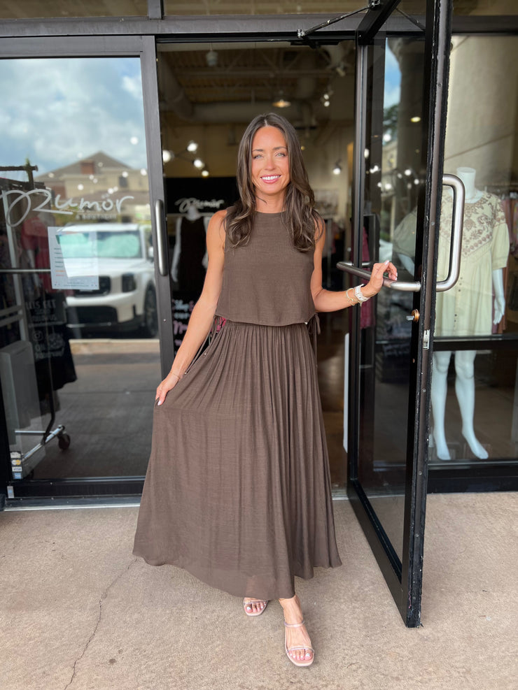 Marie Side Tie Top - Brown