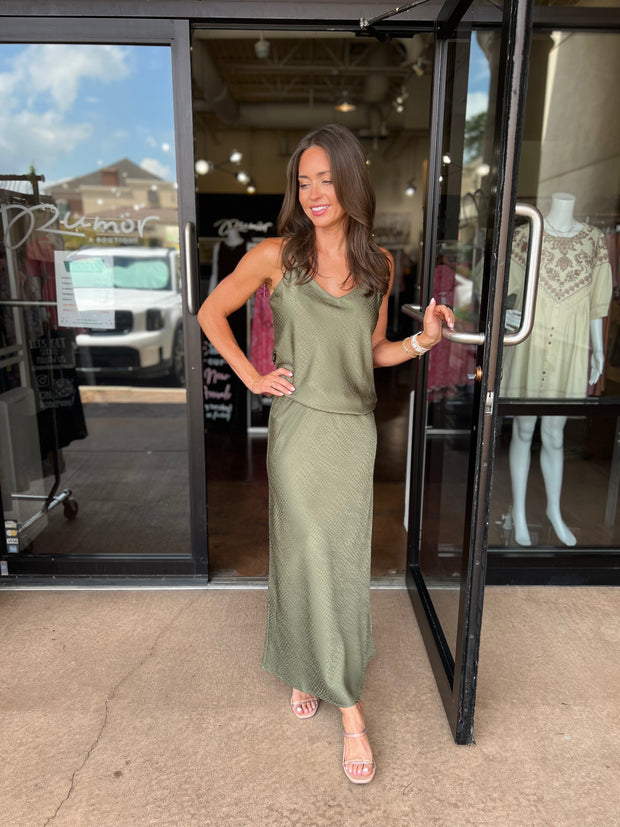 Satin Midi Skirt - Ivy Green