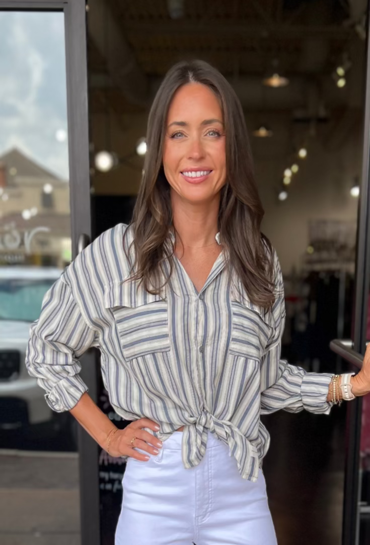 Striped Button Down - Dark Blue