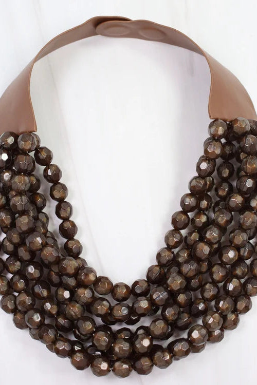 Cadence Multi Layered Beaded Necklace - Brown