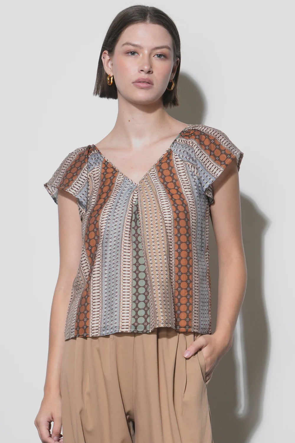Illiana Short Sleeve Printed Top - Brown Combo