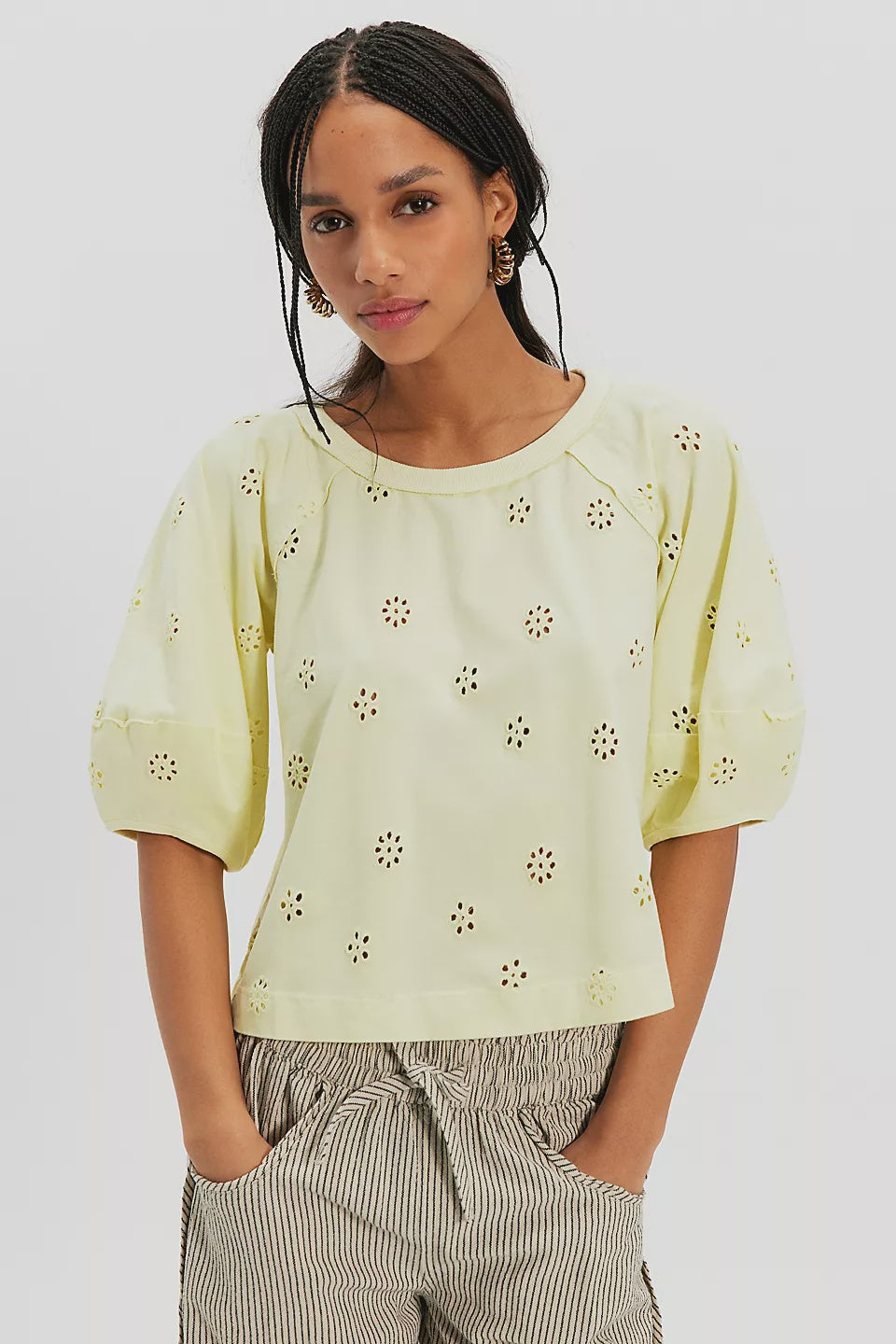 Jessie Eyelet Tee - Lemon Water Combo