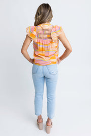 Multi Stripe V-Neck Top - Orange