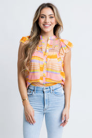 Multi Stripe V-Neck Top - Orange