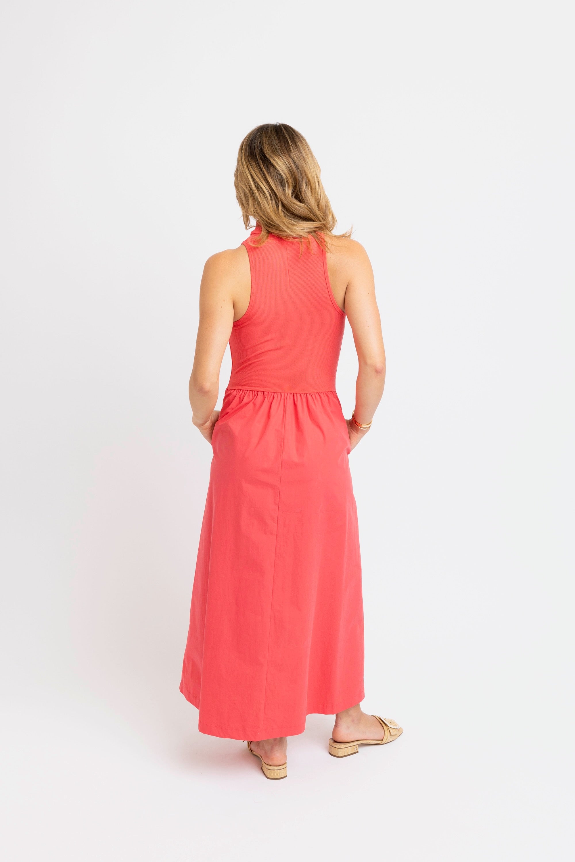 Mock Neck Sleeveless Maxi Dress - Coral