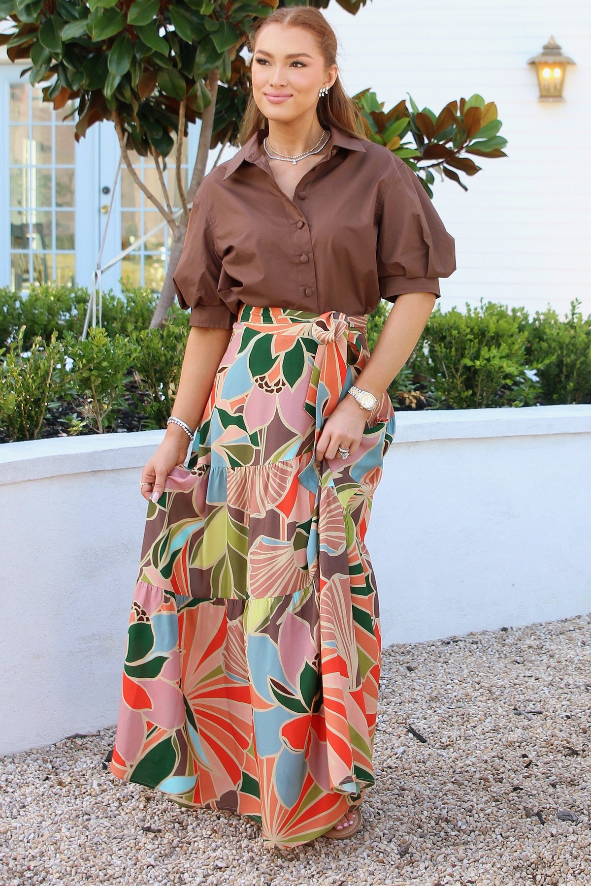 Floral Tie Maxi Skirt - Multi