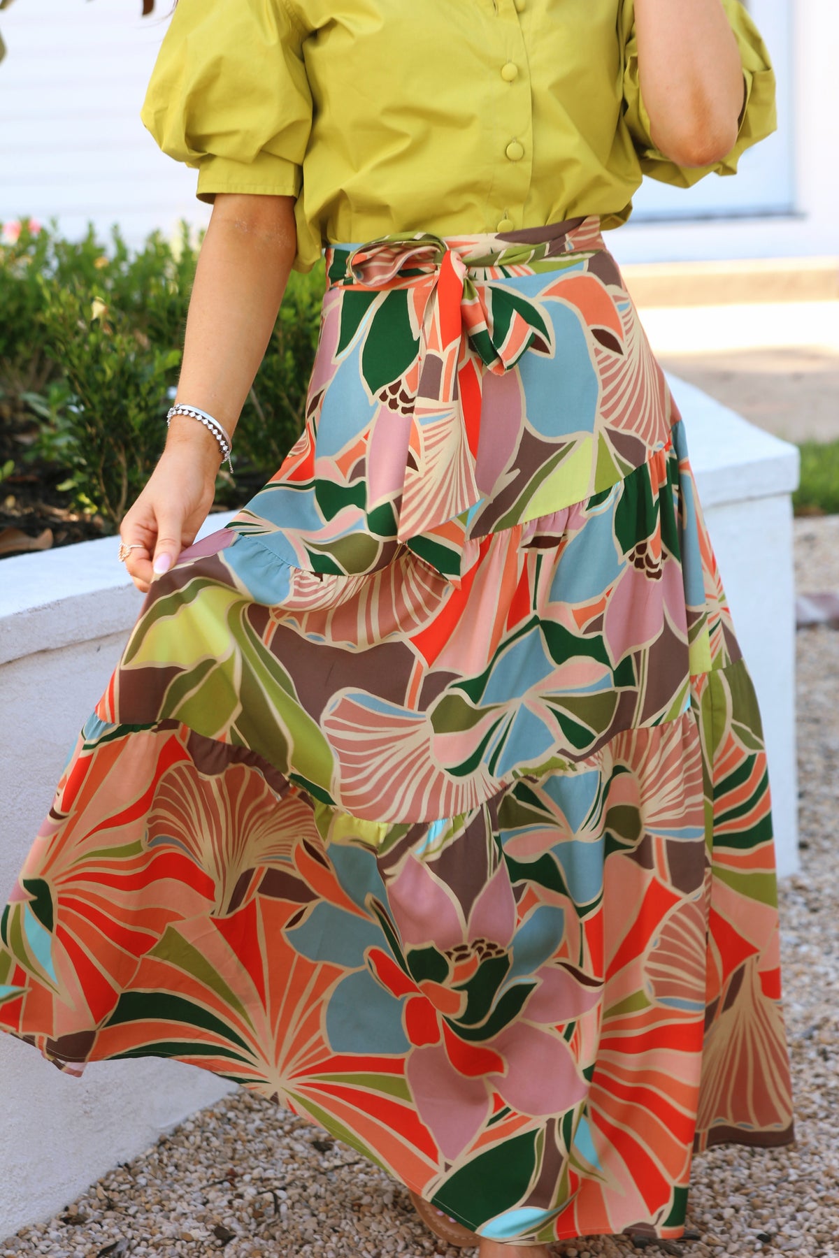 Floral Tie Maxi Skirt - Multi