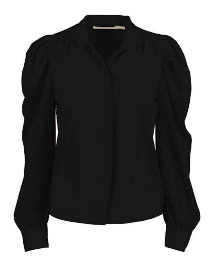 Cate Long  Sleeve Ruched Blouse - Black