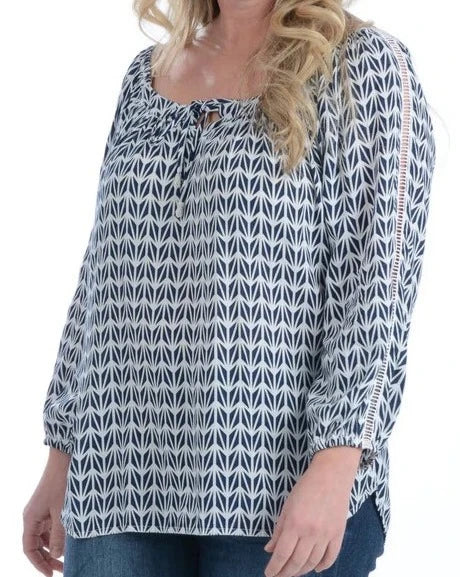 Peasant Top - Navy Geo