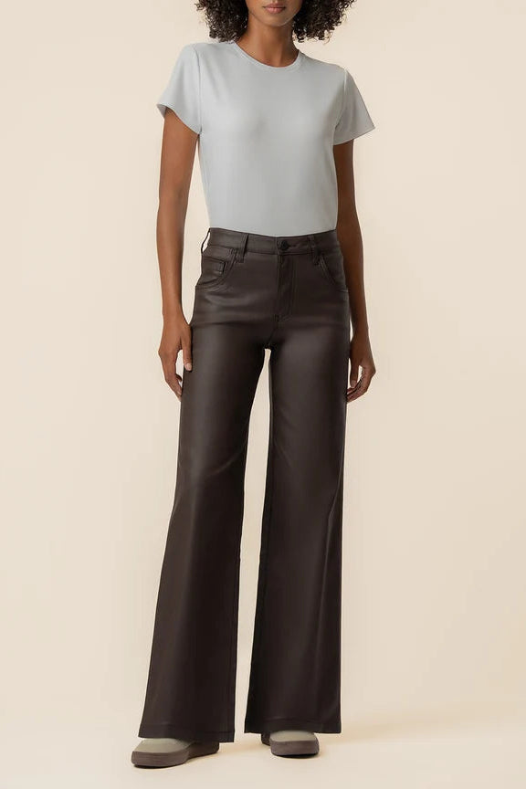 Jodi Coated High Rise Fab Ab Straight Leg 31.5" - Chocolate