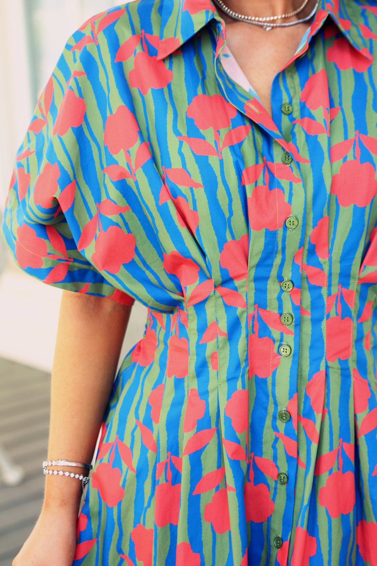 Stripe Mod Floral Shirt Dress - Royal Multi