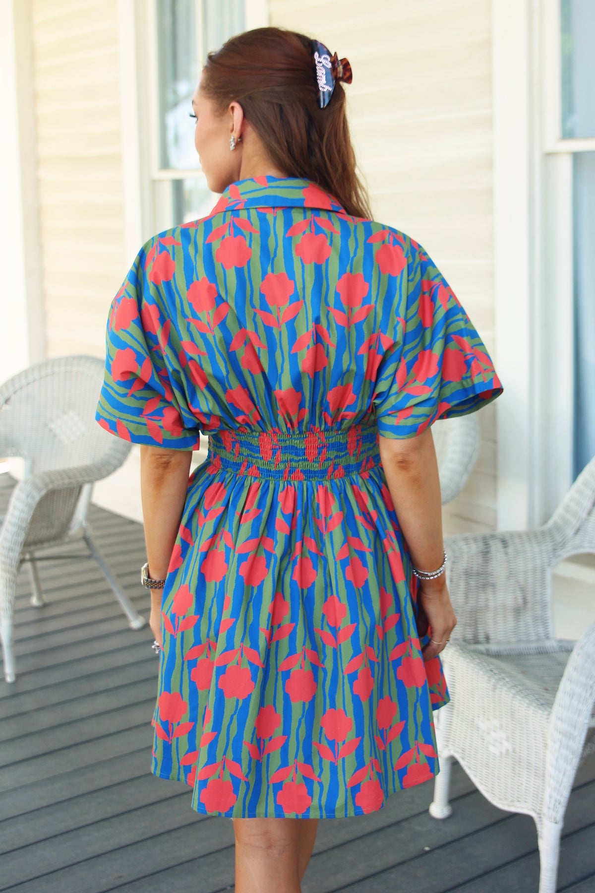 Stripe Mod Floral Shirt Dress - Royal Multi
