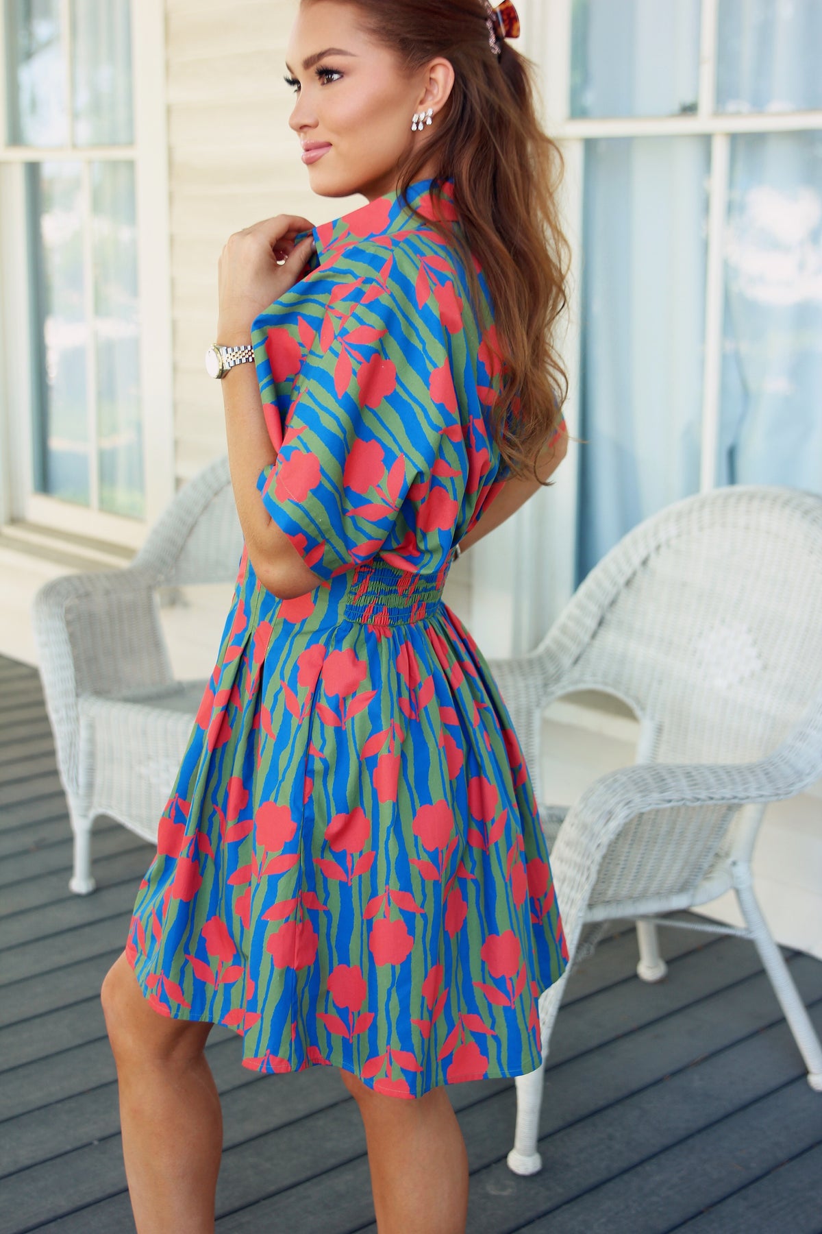 Stripe Mod Floral Shirt Dress - Royal Multi