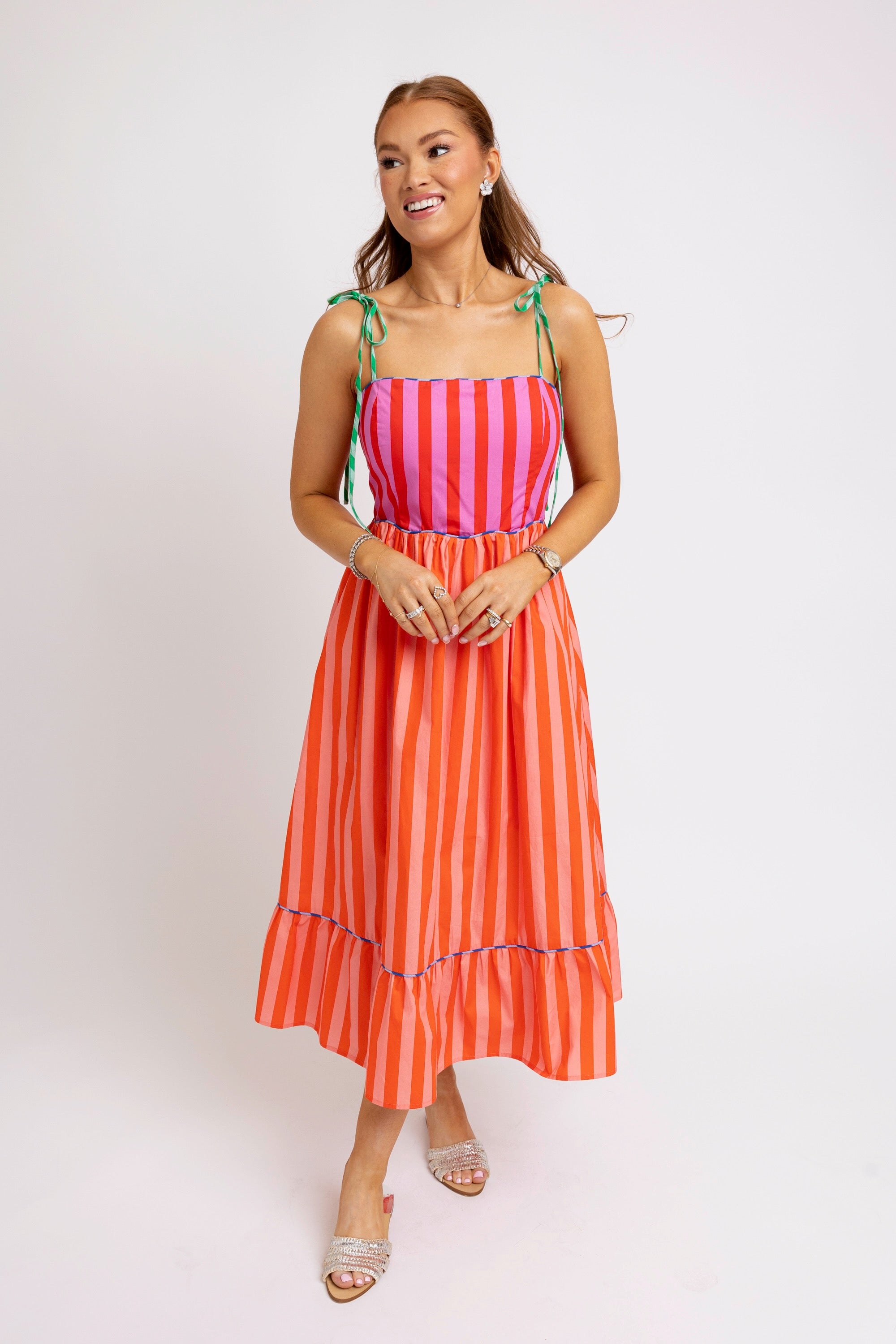 Stripe Color Block Tie Shoulder Maxi Dress -Pink/Orange – Rumor Boutique