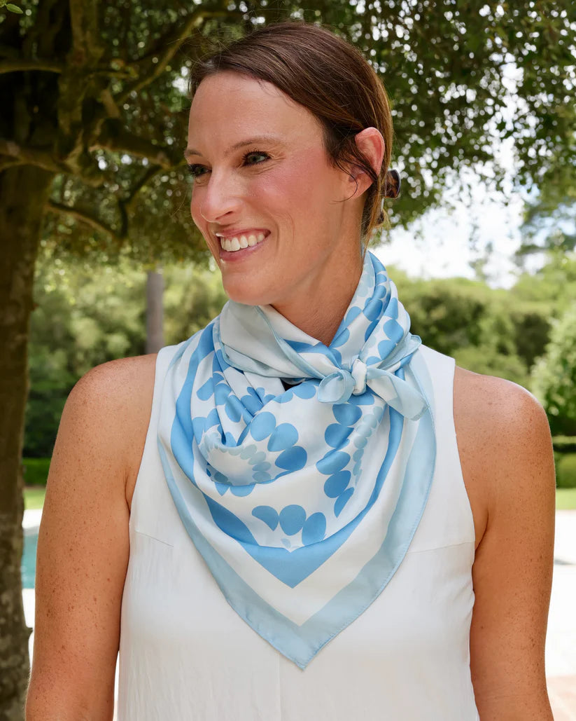 Lucy Floral Scarf - Large -  Light Blue / White