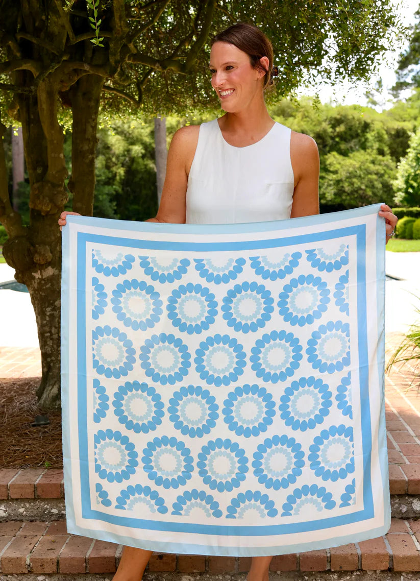 Lucy Floral Scarf - Large -  Light Blue / White