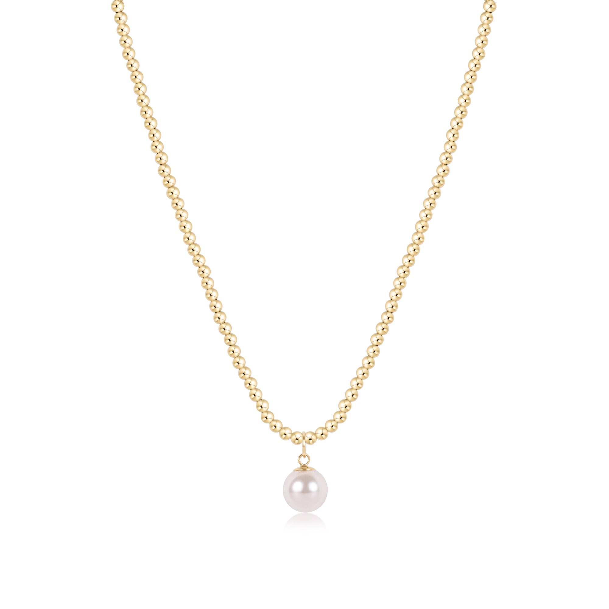 15" Choker Beaded - Classic Gold 3mm - Classic Pearl 10mm Charm